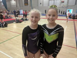 Two athletes from Kingston Trampoline Academy at the Spring Series trampoline gymnastics competition